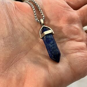 Genuine Lapis Lazuli Pointed Bullet Pendant AND 19 inch Stainless Steel Chain